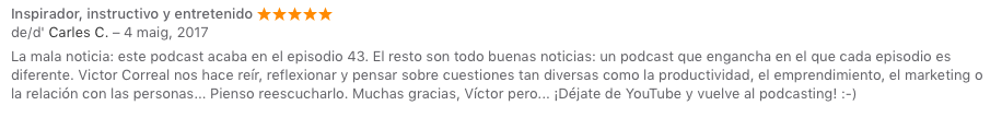 Captura de reseña en iTunes en "No es asunto vuestro"